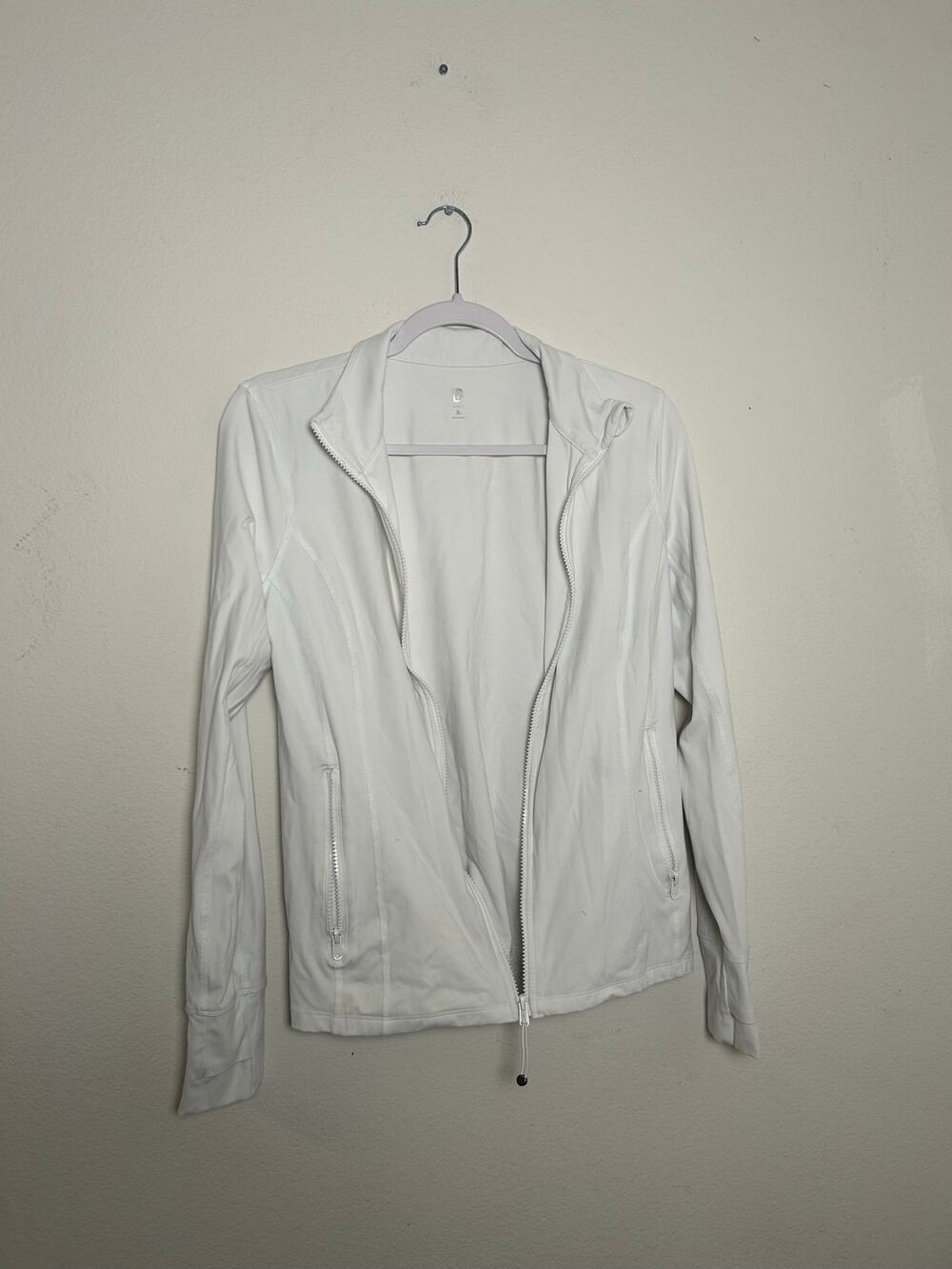 Ideology Womens White Full Zip Active Jacket Thumbholes Size M